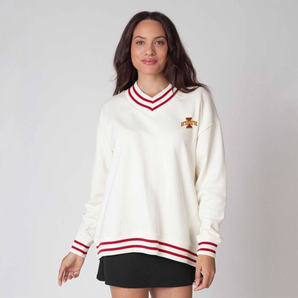 Chicka-D Women's I-State Cream and Cardinal V-Neck Long Sleeve T-Shirt